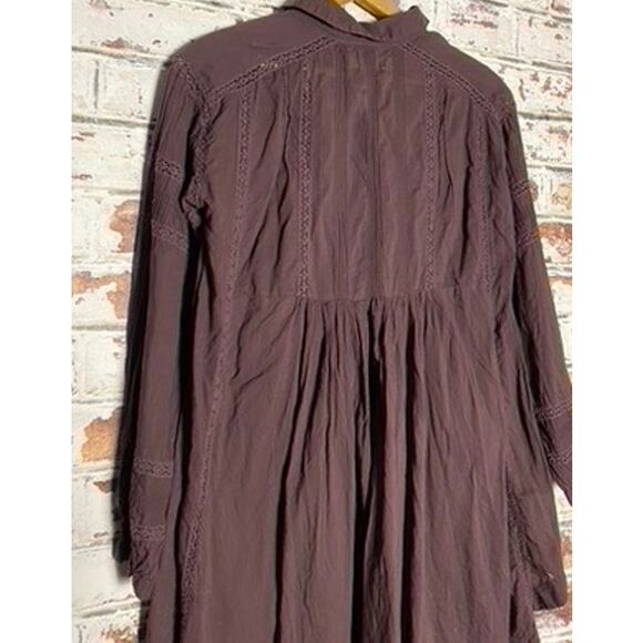 Free People Victorian Buttondown Pure Cotton Lace Detail Oversized Tunic Top - Picture 11 of 11